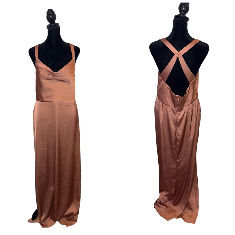 Barbie x Azazie Satin Cowl Neck Gown Maxi Dress Size 10 Criss Cross Back‎